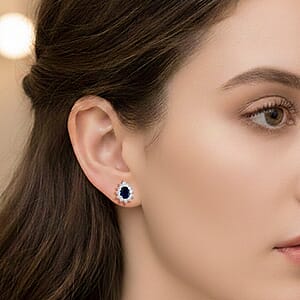 D'Joy Premium Catalina Iolite and Moissanite 2.00 ctw Earrings in Rhodium Over Sterling Silver