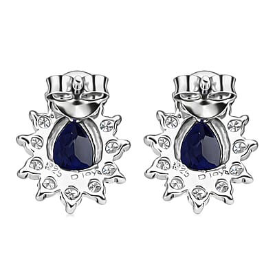 D'Joy Premium Catalina Iolite and Moissanite 2.00 ctw Royal Violet Elegance Earrings in Rhodium Over Sterling Silver