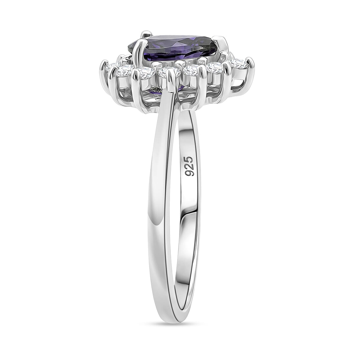 D'Joy Premium Catalina Iolite and Moissanite 1.10 ctw Royal Violet Elegance Ring in Rhodium Over Sterling Silver (Size 6.0) image number 3