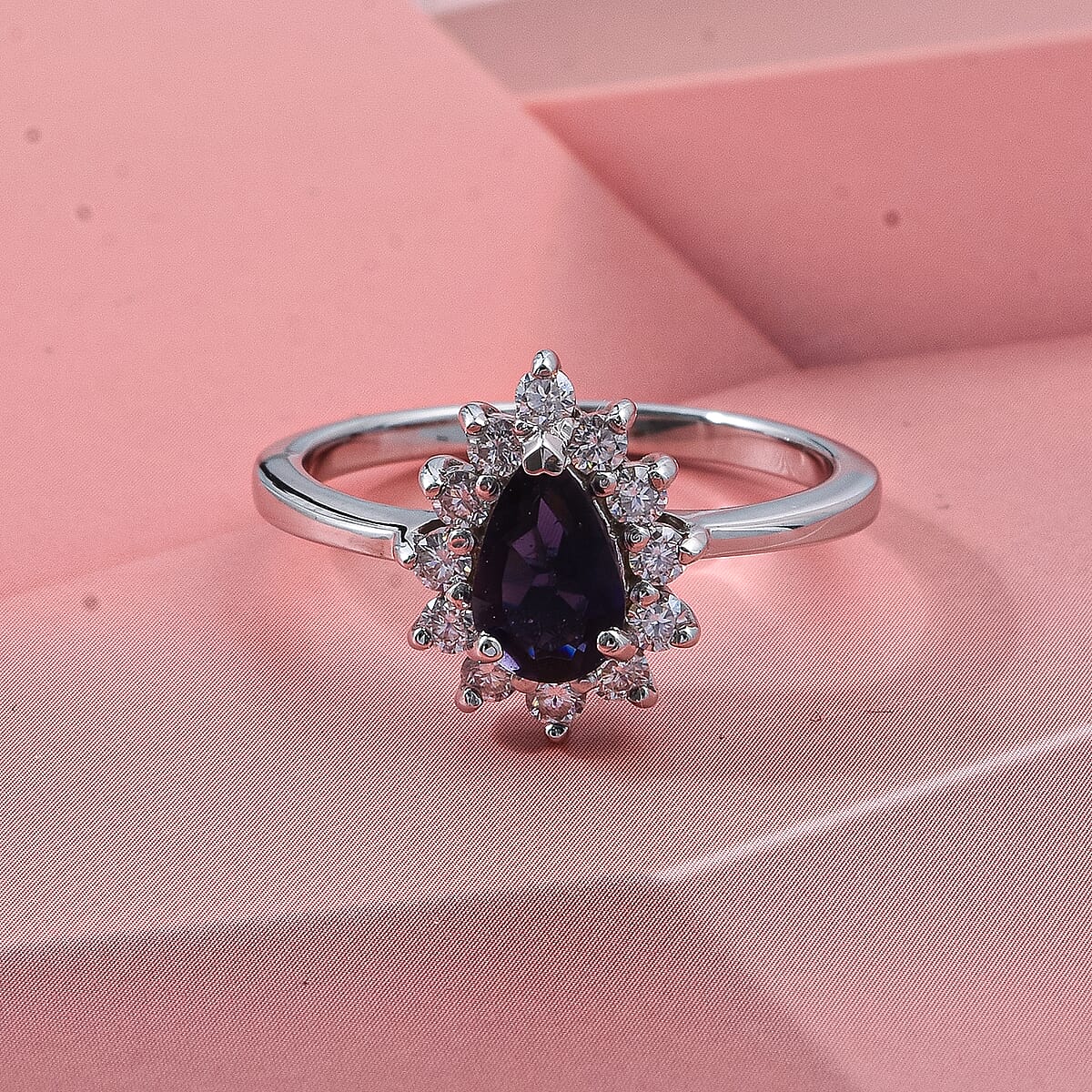 D'Joy Premium Catalina Iolite and Moissanite 1.10 ctw Royal Violet Elegance Ring in Rhodium Over Sterling Silver (Size 7.0) image number 1