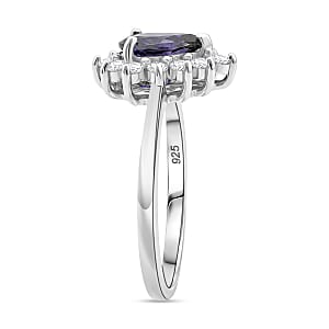 D'Joy Premium Catalina Iolite and Moissanite 1.10 ctw Royal Violet Elegance Ring in Rhodium Over Sterling Silver (Size 8.0)