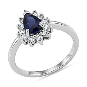 D'Joy Premium Catalina Iolite and Moissanite 1.10 ctw Royal Violet Elegance Ring in Rhodium Over Sterling Silver (Size 9.0)