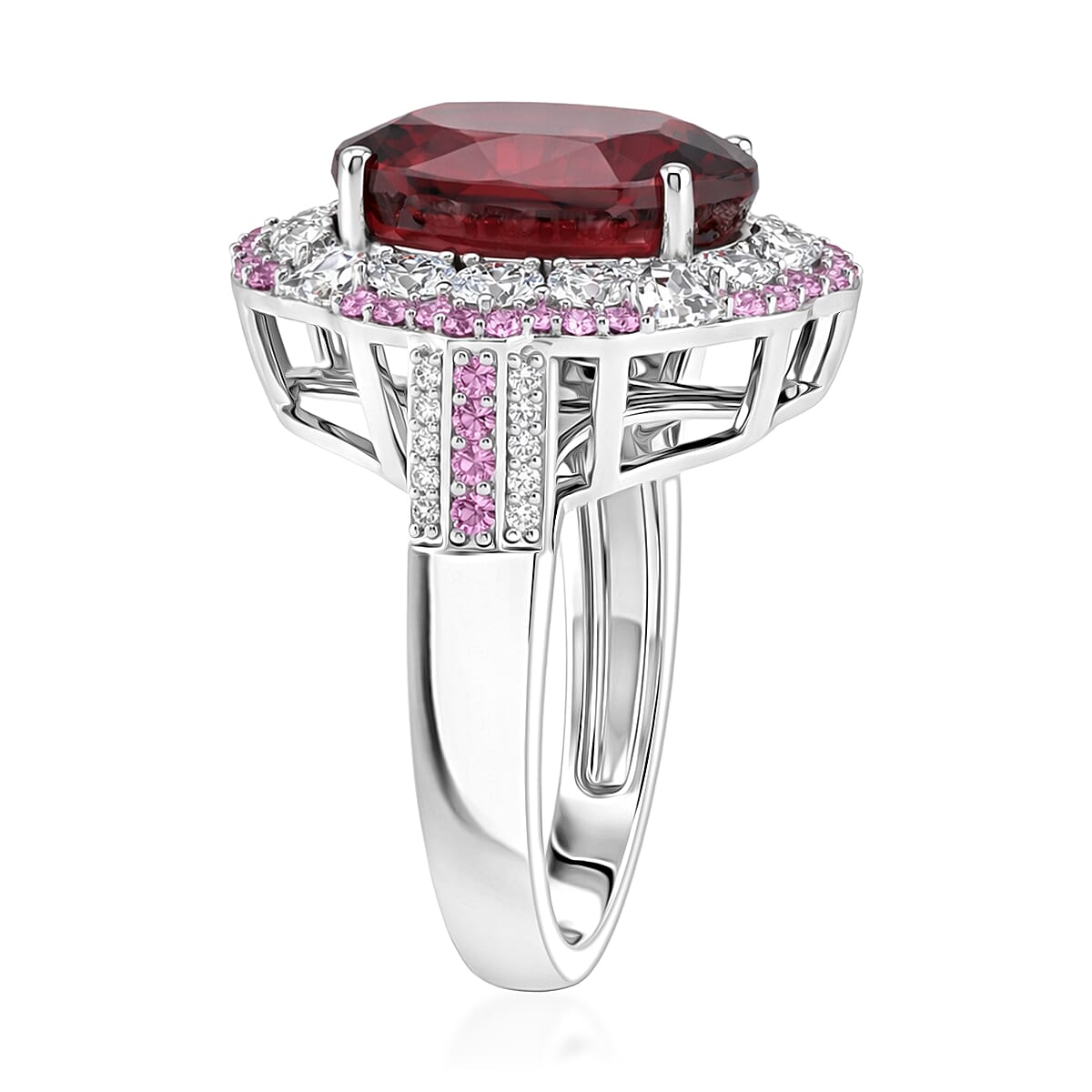 D'Joy Niassa Ruby (FF) and Multi Gemstone 11.80 ctw Ring in Rhodium Over Sterling Silver (Size 10.0) image number 3
