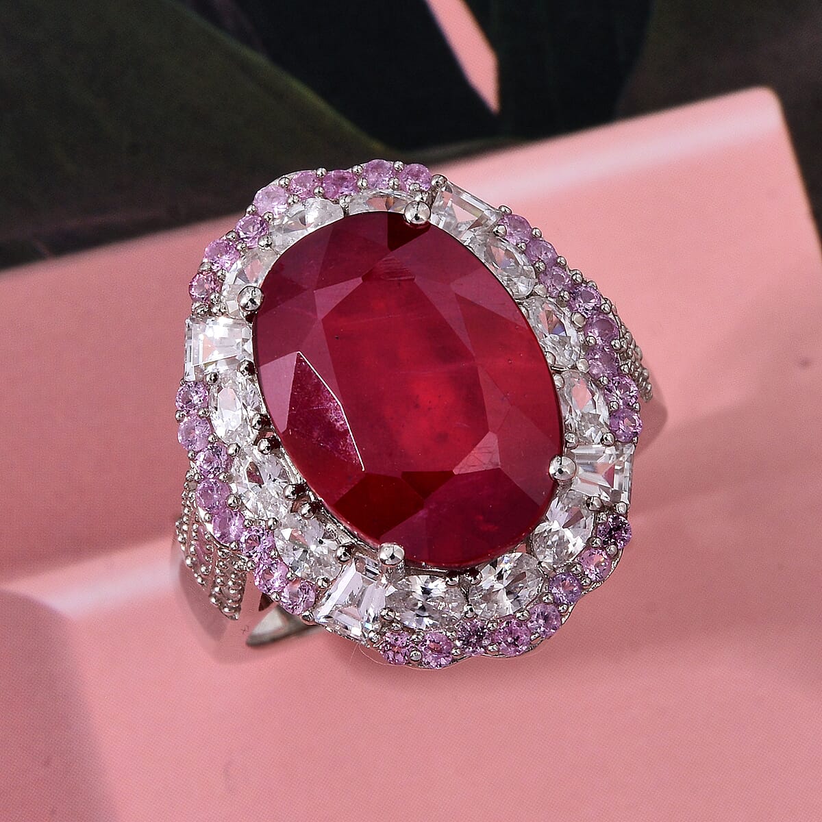 D'Joy Niassa Ruby (FF) and Multi Gemstone 11.80 ctw Ring in Rhodium Over Sterling Silver (Size 7.0) image number 1
