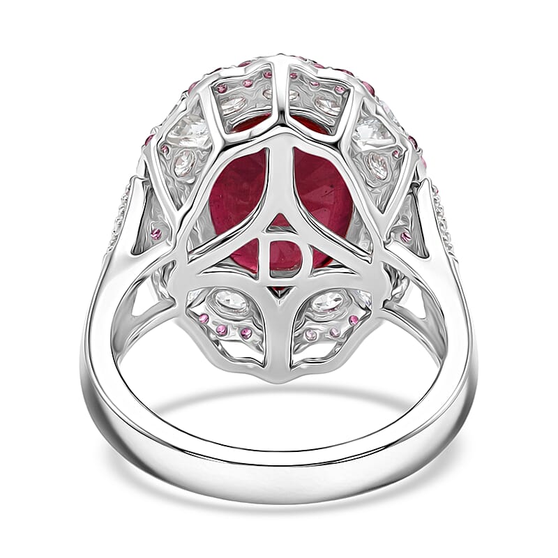 D'Joy Niassa Ruby (FF) and Multi Gemstone 11.80 ctw Fiery Passion Ring in Rhodium Over Sterling Silver (Size 7.0)