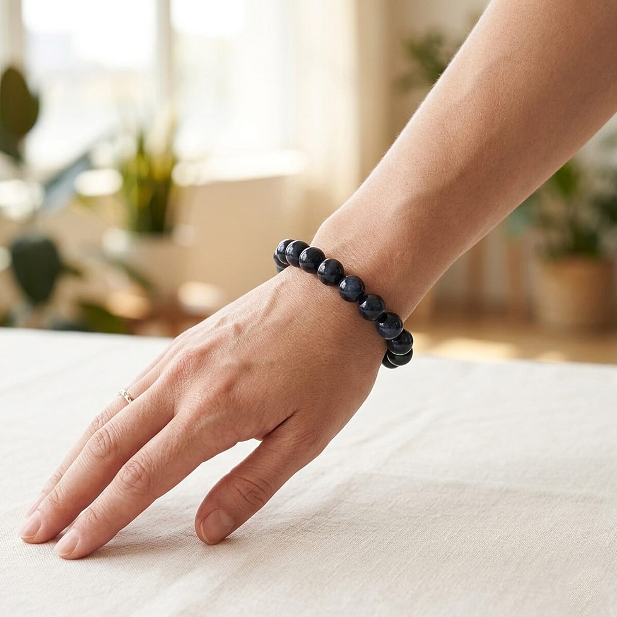 Blue Chalcedony Enhanced 310.00 ctw Beaded Stretch Bracelet image number 2