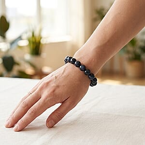 Blue Chalcedony Enhanced 310.00 ctw Beaded Stretch Bracelet