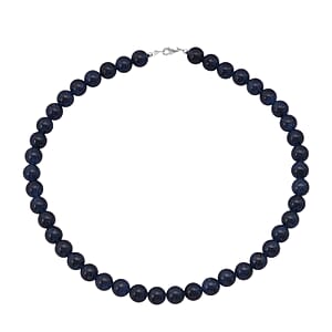 Blue Chalcedony Enhanced 310.00 ctw Beaded Necklace (18 Inches) in Sterling Silver