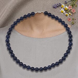 Blue Chalcedony Enhanced 310.00 ctw Beaded Necklace (18 Inches) in Sterling Silver