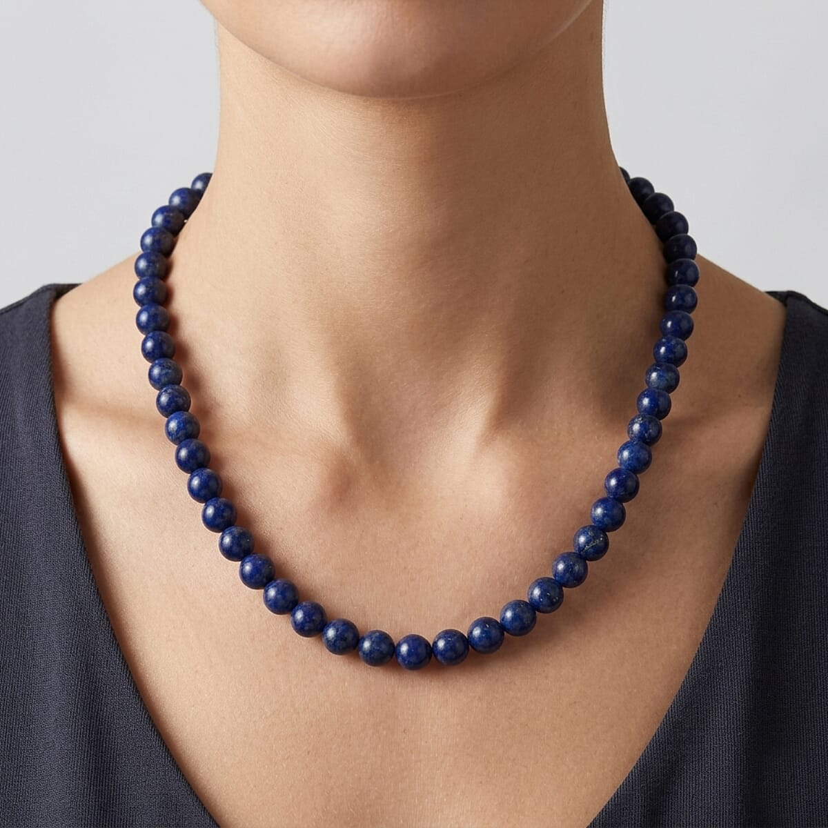 Blue Chalcedony Enhanced 310.00 ctw Beaded Necklace (18 Inches) in Sterling Silver image number 2