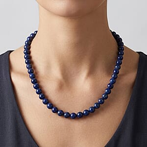 Blue Chalcedony Enhanced 310.00 ctw Beaded Necklace (18 Inches) in Sterling Silver