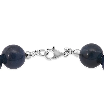Blue Chalcedony Enhanced 310.00 ctw Beaded Necklace (18 Inches) in Sterling Silver