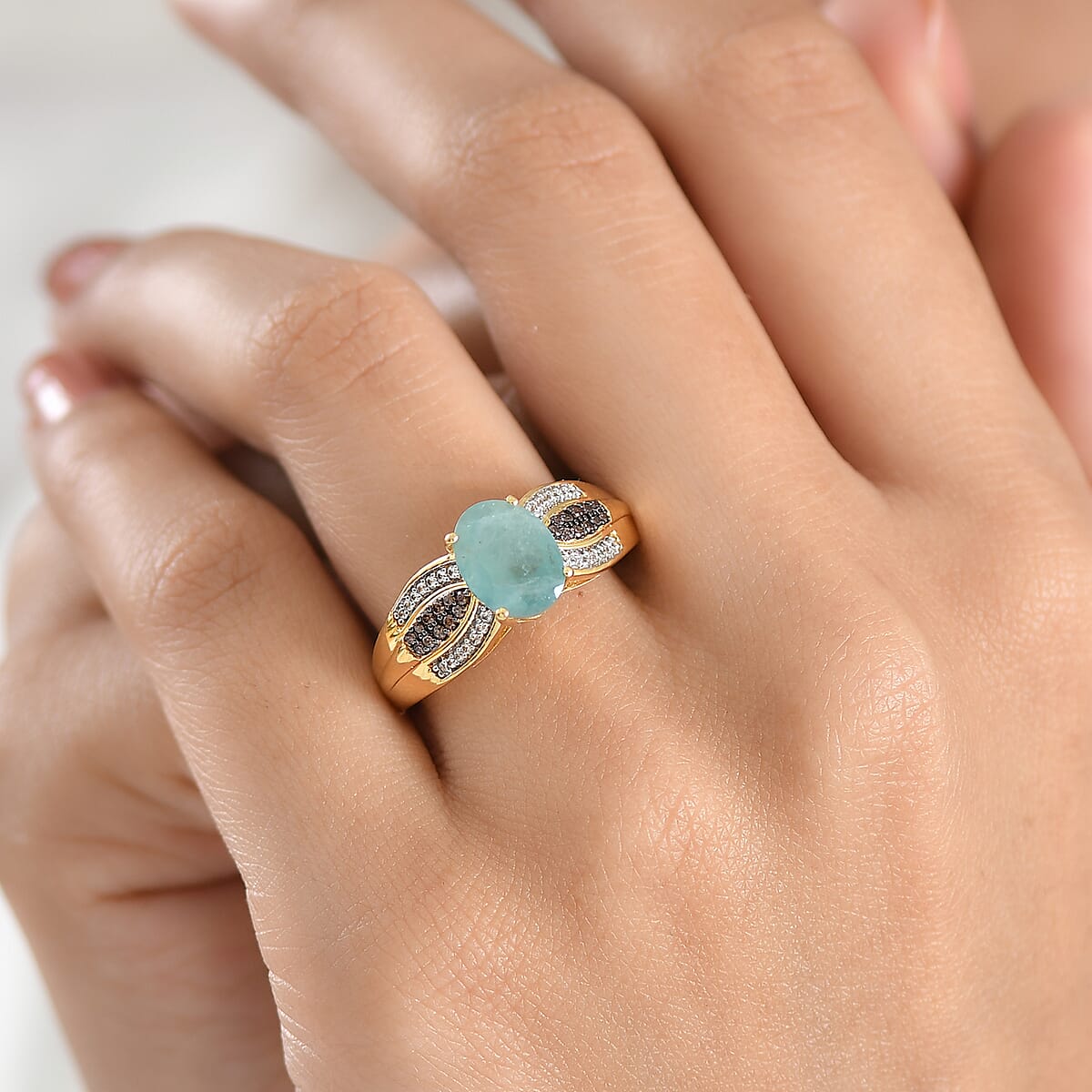 D'Joy Premium Grandidierite, Champagne and White Zircon 2.30 ctw Ring in 18K Vermeil Yellow Gold Over Sterling Silver (Size 10.0) image number 2