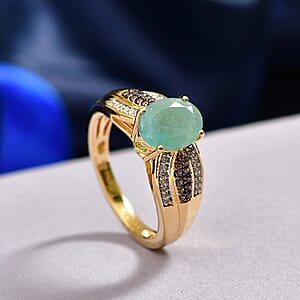 D'Joy Premium Grandidierite, Champagne and White Zircon 2.30 ctw Ring in 18K Vermeil Yellow Gold Over Sterling Silver (Size 7.0)