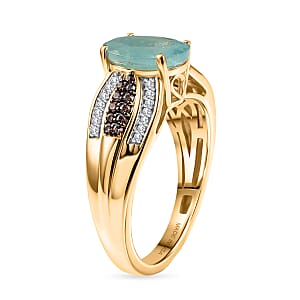 D'Joy Premium Grandidierite, Champagne and White Zircon 2.30 ctw Ring in 18K Vermeil Yellow Gold Over Sterling Silver (Size 7.0)