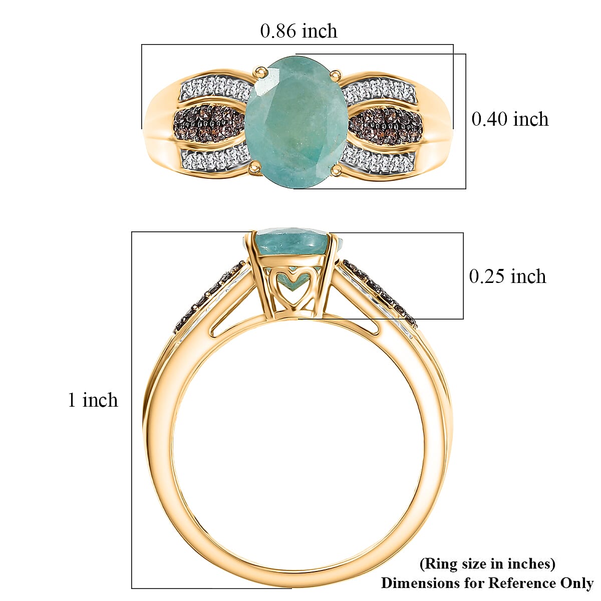 D'Joy Premium Grandidierite, Champagne and White Zircon 2.30 ctw Ring in 18K Vermeil Yellow Gold Over Sterling Silver (Size 7.0) image number 5