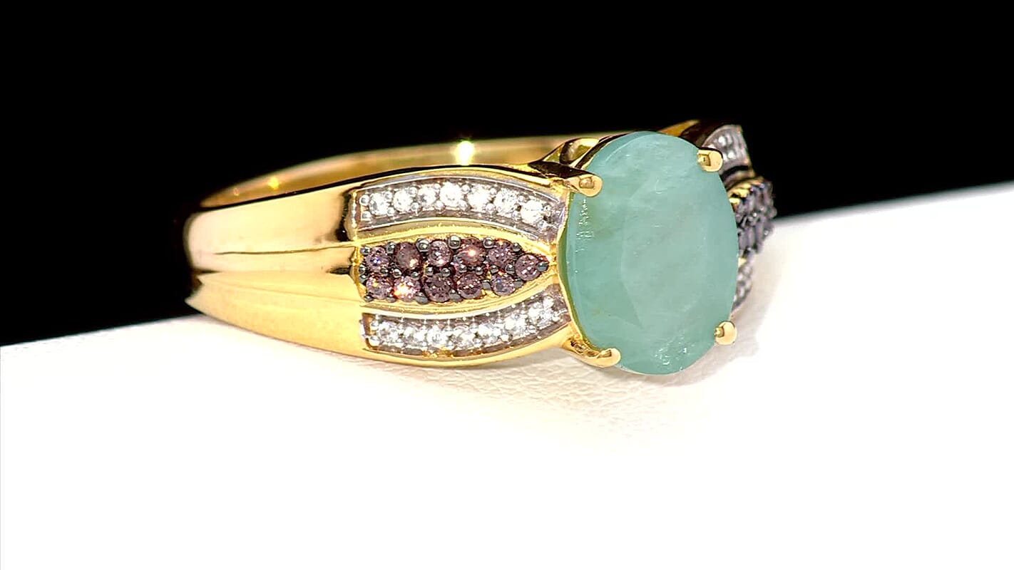 D'Joy Premium Grandidierite, Champagne and White Zircon Ring in 18K Vermeil YG Over Sterling Silver (Size 10.0) 2.30 ctw