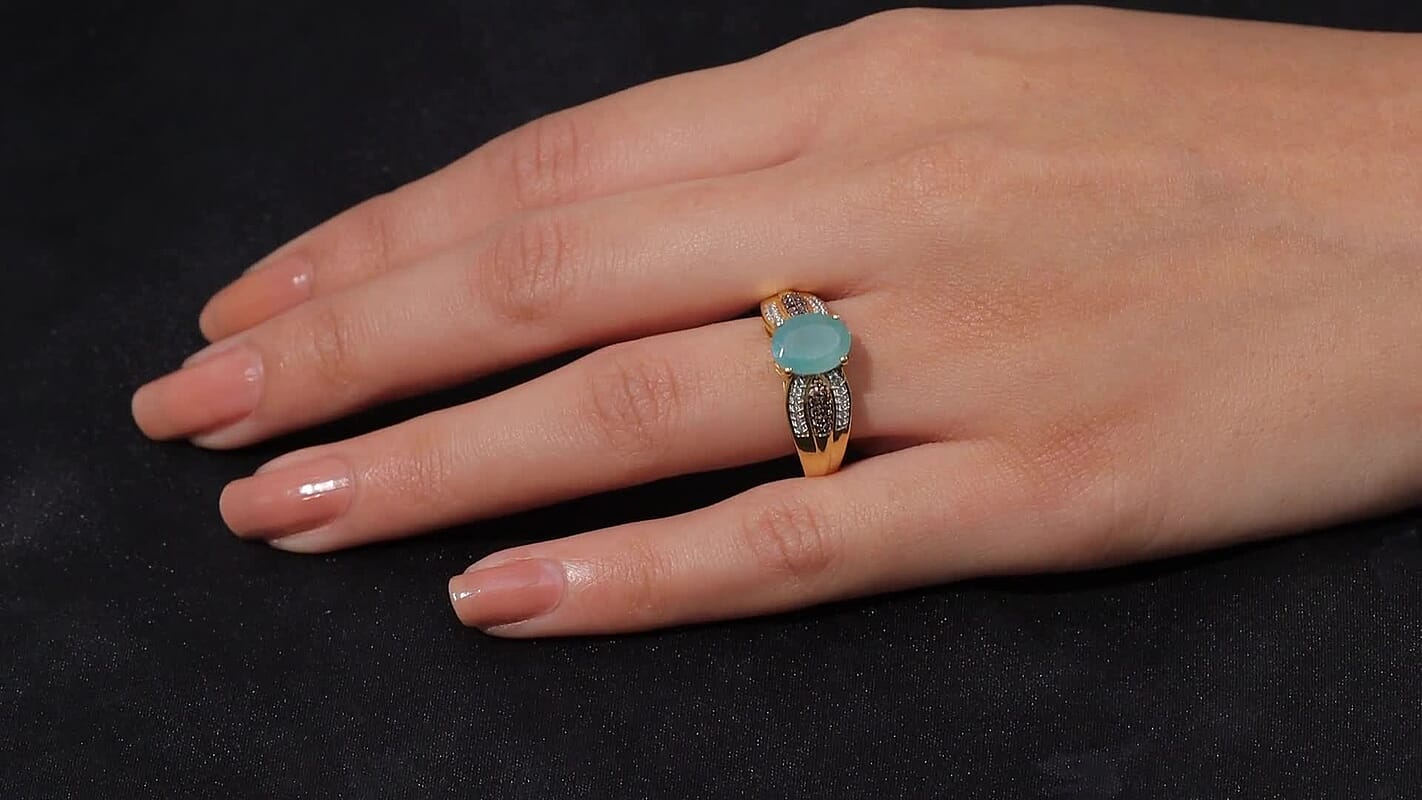 D'Joy Premium Grandidierite, Champagne and White Zircon Ring in 18K Vermeil YG Over Sterling Silver (Size 10.0) 2.30 ctw