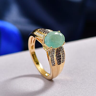 D'Joy Premium Grandidierite, Champagne and White Zircon 2.30 ctw Golden Dynasty Ring in 18K Vermeil Yellow Gold Over Sterling Silver (Size 9.0)