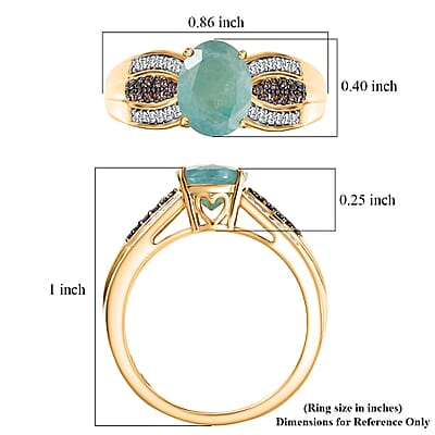 D'Joy Premium Grandidierite, Champagne and White Zircon 2.30 ctw Golden Dynasty Ring in 18K Vermeil Yellow Gold Over Sterling Silver (Size 9.0)