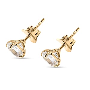 Premium Asscher Cut White Topaz 2.10 ctw Classic Crest Earrings in 10K Yellow Gold (Del. in 8-10 Days)