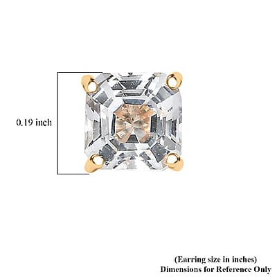 Premium Asscher Cut White Topaz 2.10 ctw Classic Crest Earrings in 10K Yellow Gold
