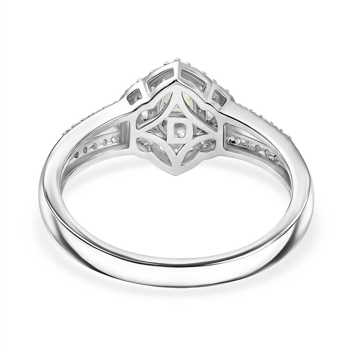 D'Joy Premium Green Sapphire and White Zircon 1.15 ctw Emerald Bloom Ring in Rhodium Over Sterling Silver (Size 10.0) image number 4