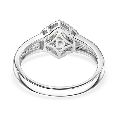 D'Joy Premium Milanoa Green Sapphire and White Zircon 1.15 ctw Emerald Bloom Ring in Rhodium Over Sterling Silver (Size 10.0)