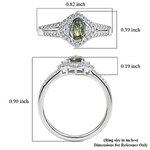 D'Joy Premium Green Sapphire, White Zircon Emerald Bloom Ring in Rhodium Over Sterling Silver (Size 10.0) 1.15 ctw