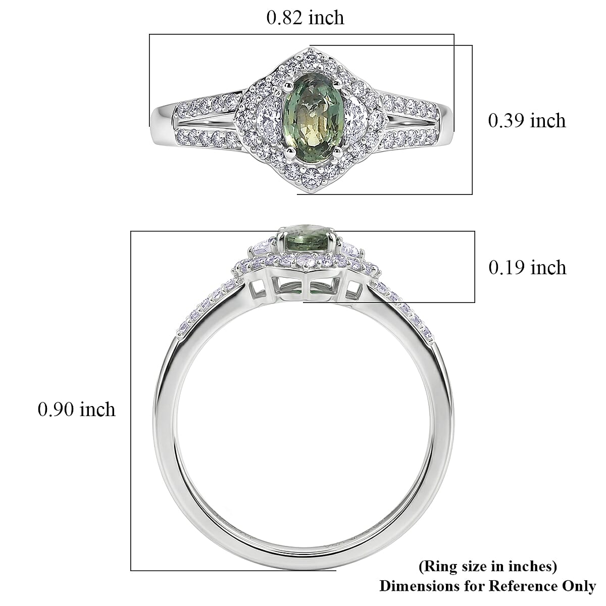 D'Joy Premium Milanoa Green Sapphire and White Zircon 1.15 ctw Emerald Bloom Ring in Rhodium Over Sterling Silver (Size 6.0)