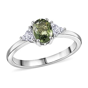D'Joy Premium Green Sapphire and Moissanite 1.15 ctw Evergreen Love Ring in Rhodium Over Sterling Silver (Size 10.0)