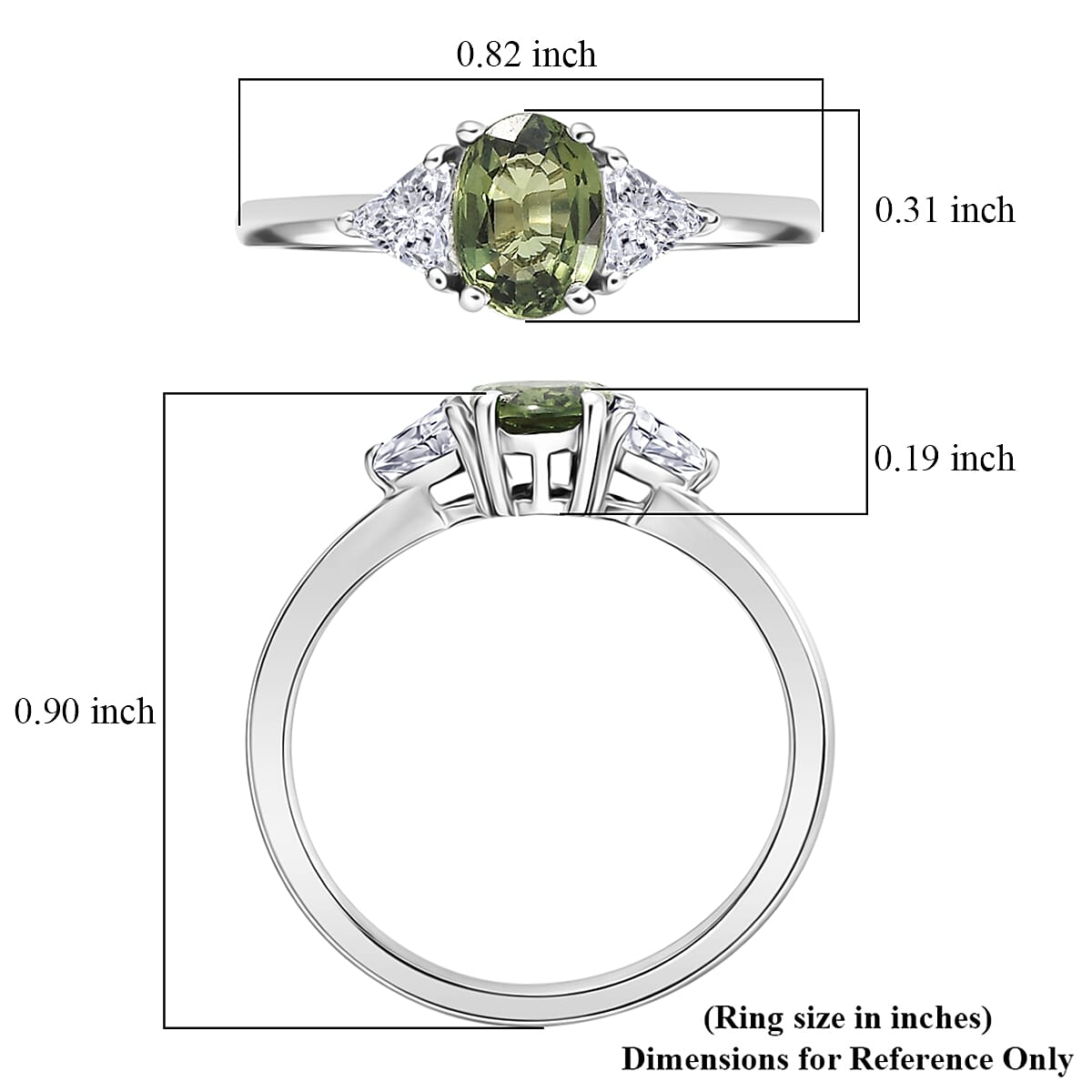 D'Joy Premium Green Sapphire, Moissanite Ring in Rhodium Over Sterling Silver (Size 10.0) 1.15 ctw image number 5