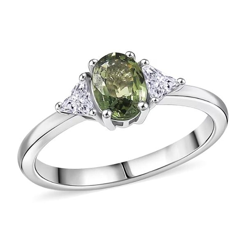 D'Joy Premium Milanoa Green Sapphire and Moissanite 1.40 ctw Evergreen Love Ring in Rhodium Over Sterling Silver (Size 5.0)