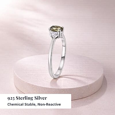 D'Joy Premium Milanoa Green Sapphire and Moissanite 1.40 ctw Evergreen Love Ring in Rhodium Over Sterling Silver (Size 5.0)