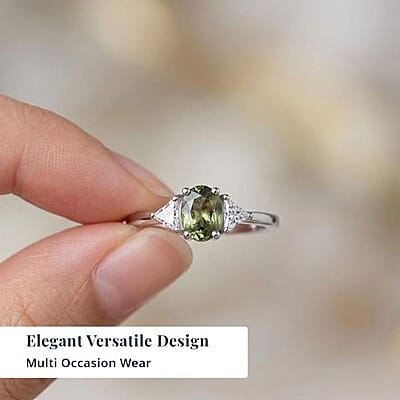 D'Joy Premium Milanoa Green Sapphire and Moissanite 1.40 ctw Evergreen Love Ring in Rhodium Over Sterling Silver (Size 5.0)