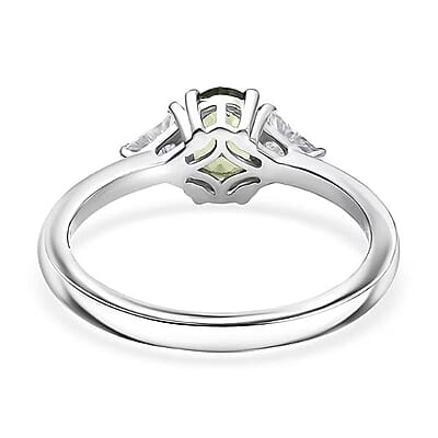D'Joy Premium Milanoa Green Sapphire and Moissanite 1.40 ctw Evergreen Love Ring in Rhodium Over Sterling Silver (Size 6.0)