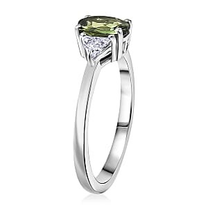 D'Joy Premium Green Sapphire and Moissanite 1.15 ctw Evergreen Love Ring in Rhodium Over Sterling Silver (Size 7.0)