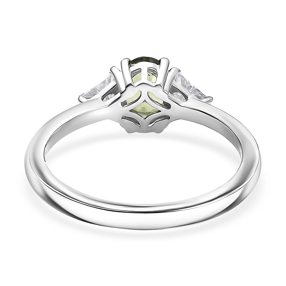 D'Joy Premium Green Sapphire and Moissanite 1.15 ctw Evergreen Love Ring in Rhodium Over Sterling Silver (Size 7.0) image number 4
