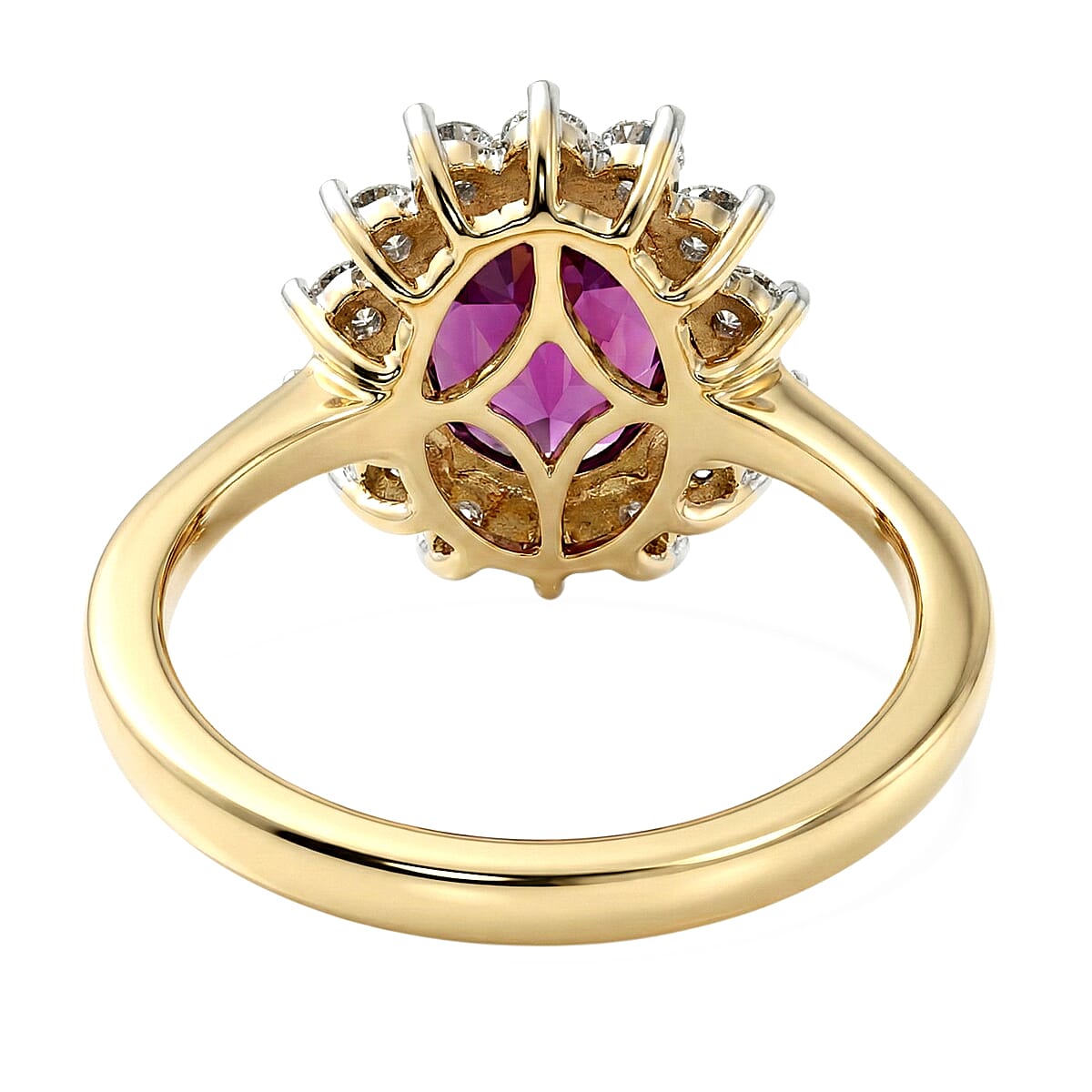 AAA Radiant Ember Garnet and Luxuriant Lab Grown Diamond E-F VS 2.50 ctw Royal Flame Halo Ring in 10K Yellow Gold (Size 10.0) image number 4