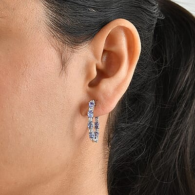 EverTrue Tanzanite and White Zircon 3.70 ctw Hoop Earrings in Platinum Bond