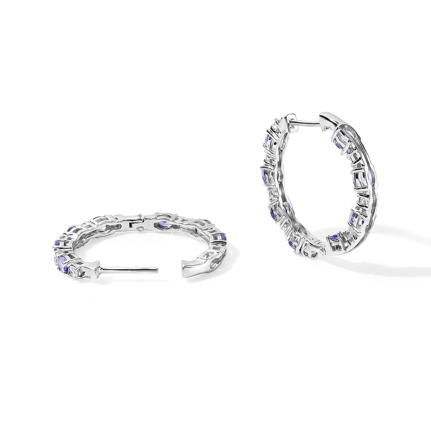 EverTrue Tanzanite and White Zircon 3.70 ctw Hoop Earrings in Platinum Bond