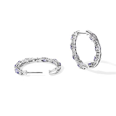 EverTrue Tanzanite and White Zircon 3.70 ctw Hoop Earrings in Platinum Bond