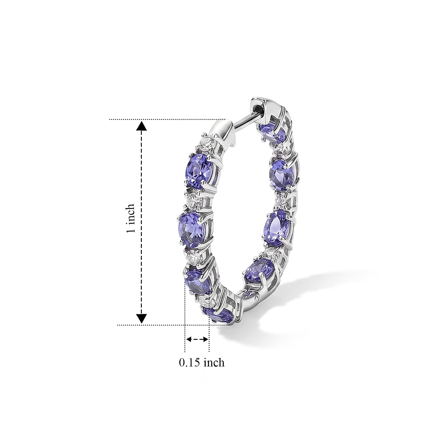 EverTrue Tanzanite and White Zircon 3.70 ctw Hoop Earrings in Platinum Bond