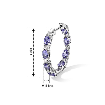 EverTrue Tanzanite and White Zircon 3.70 ctw Hoop Earrings in Platinum Bond