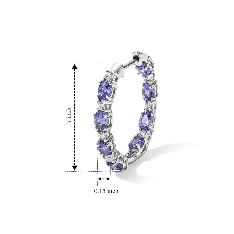 EverTrue Tanzanite and White Zircon 3.70 ctw Spectrum Cascade Hoop Earrings in Platinum Bond