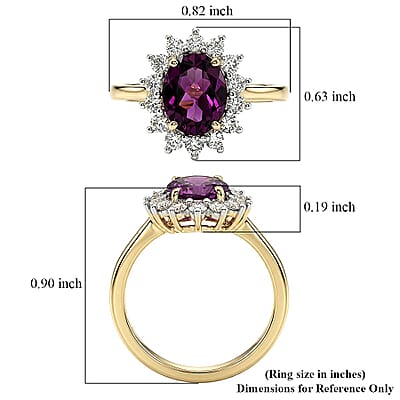 AAA Radiant Ember Garnet and Luxuriant Lab Grown Diamond E-F VS 2.50 ctw Royal Flame Halo Ring in 10K Yellow Gold (Size 5.0)