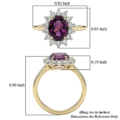 AAA Radiant Ember Garnet and Luxuriant Lab Grown Diamond E-F VS 2.50 ctw Royal Flame Halo Ring in 10K Yellow Gold (Size 6.0)