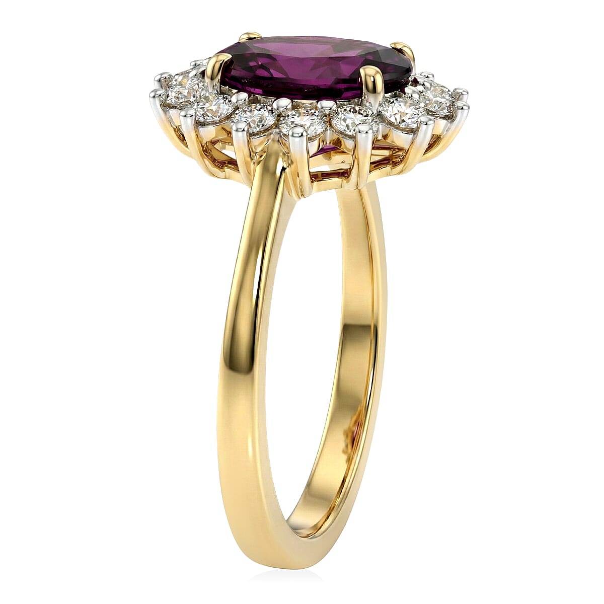 AAA Radiant Ember Garnet and Luxuriant Lab Grown Diamond E-F VS 2.50 ctw Royal Flame Halo Ring in 10K Yellow Gold (Size 8.0) (Del. In 8-10 Days) image number 3