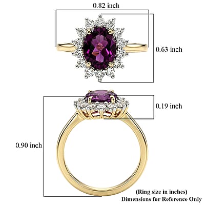 AAA Radiant Ember Garnet and Luxuriant Lab Grown Diamond E-F VS 2.50 ctw Royal Flame Halo Ring in 10K Yellow Gold (Size 8.0)