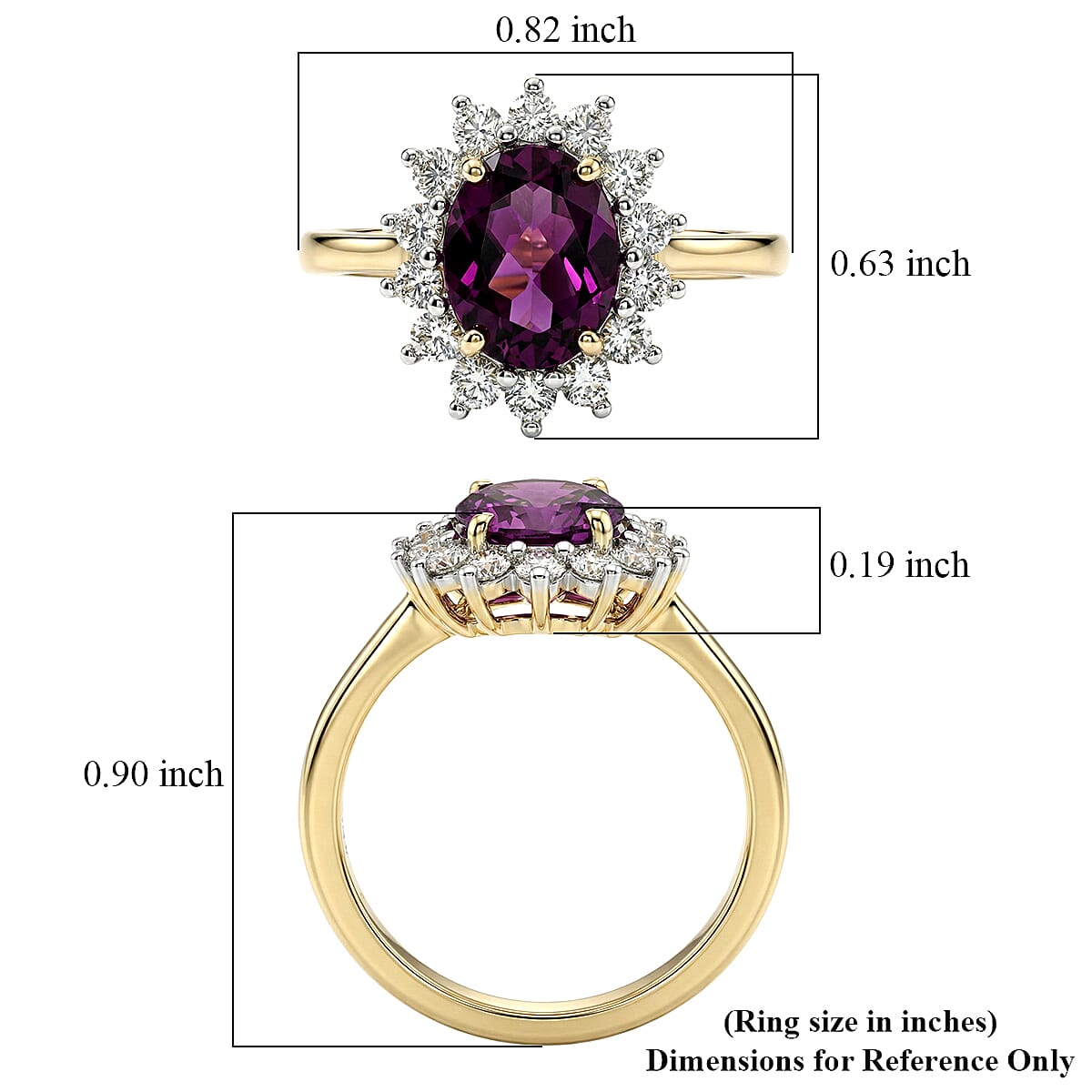 AAA Radiant Ember Garnet and Luxuriant Lab Grown Diamond E-F VS 2.50 ctw Royal Flame Halo Ring in 10K Yellow Gold (Size 9.0) image number 5